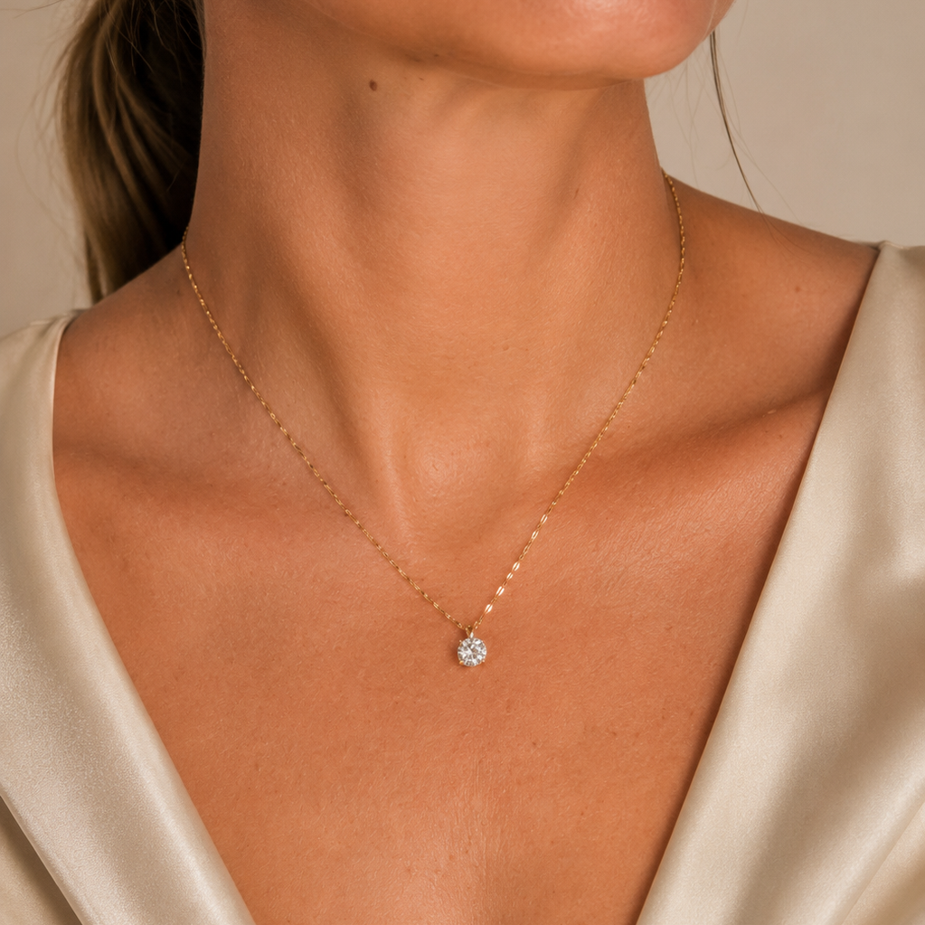 NECKLACE 14K SOLID GOLD ROUND MOISSANITE 2CT PENDANT