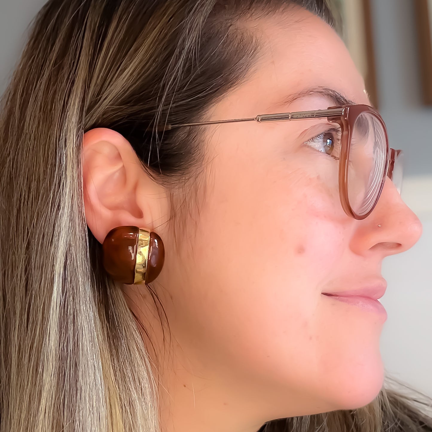 EARRINGS MAXI BUTTON RESIN BROWN LEOPARD PRINT