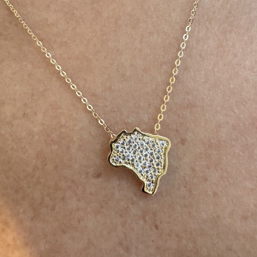 NECKLACE BRAZIL MAP PAVE CUBIC ZIRCONIA