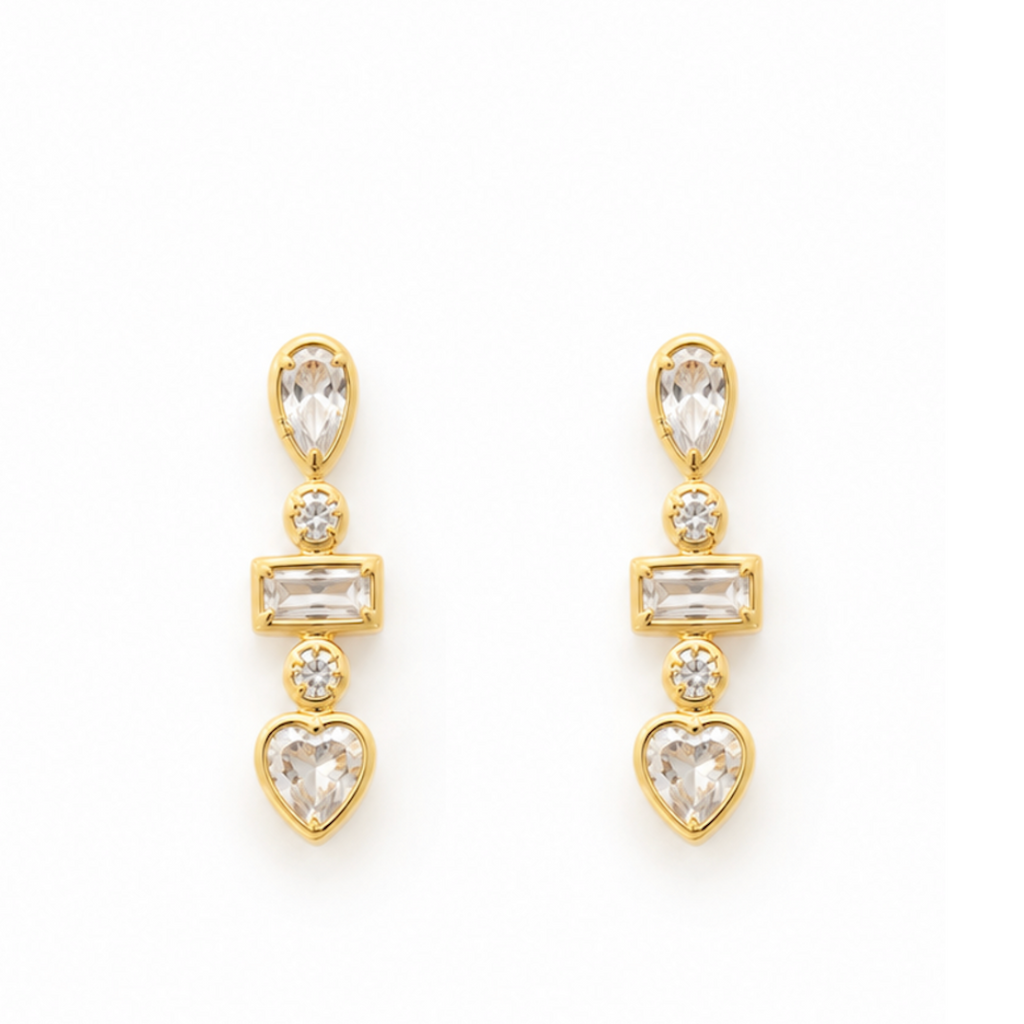 EARRINGS GEOMETRIC HEART CUBIC ZIRCONIA