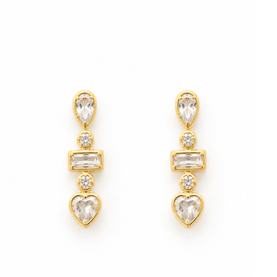 EARRINGS GEOMETRIC HEART CUBIC ZIRCONIA