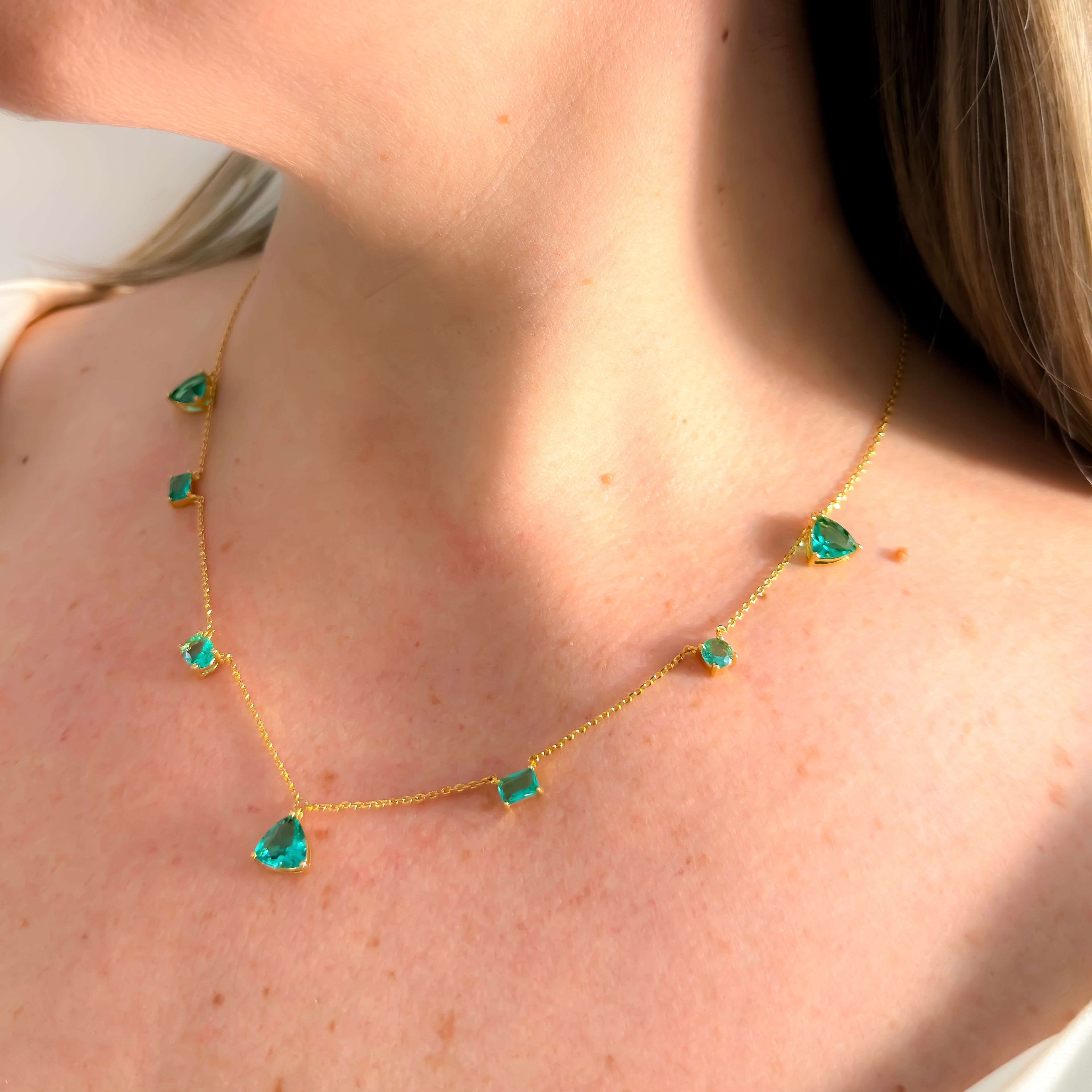 NECKLACE GEOMETRIC GREEN TOURMALINE CRYSTALS