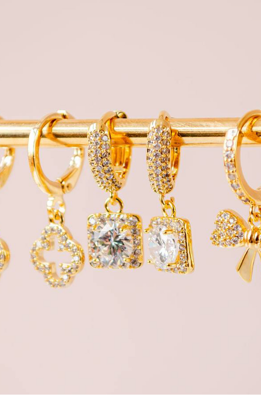 EARRING HOOPS STUDDED SQUARE BOX CUBIC ZIRCONIA