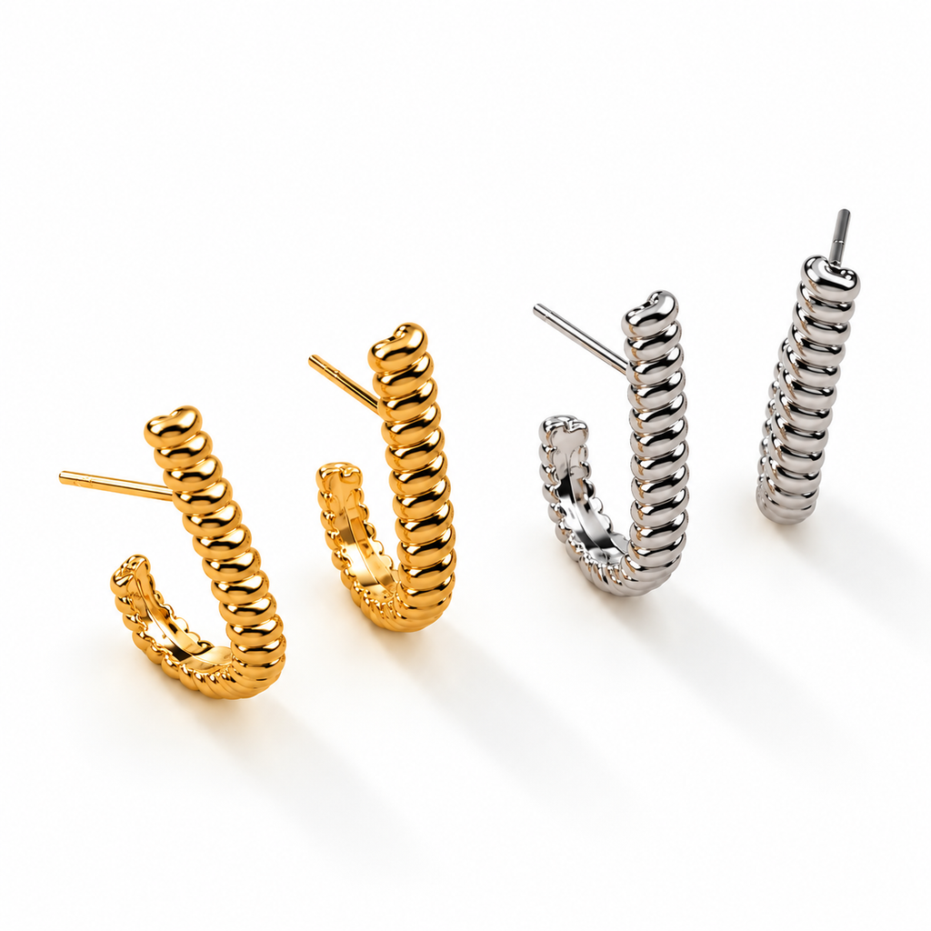 EARRING HOOPS TEXTURED J SHAPE