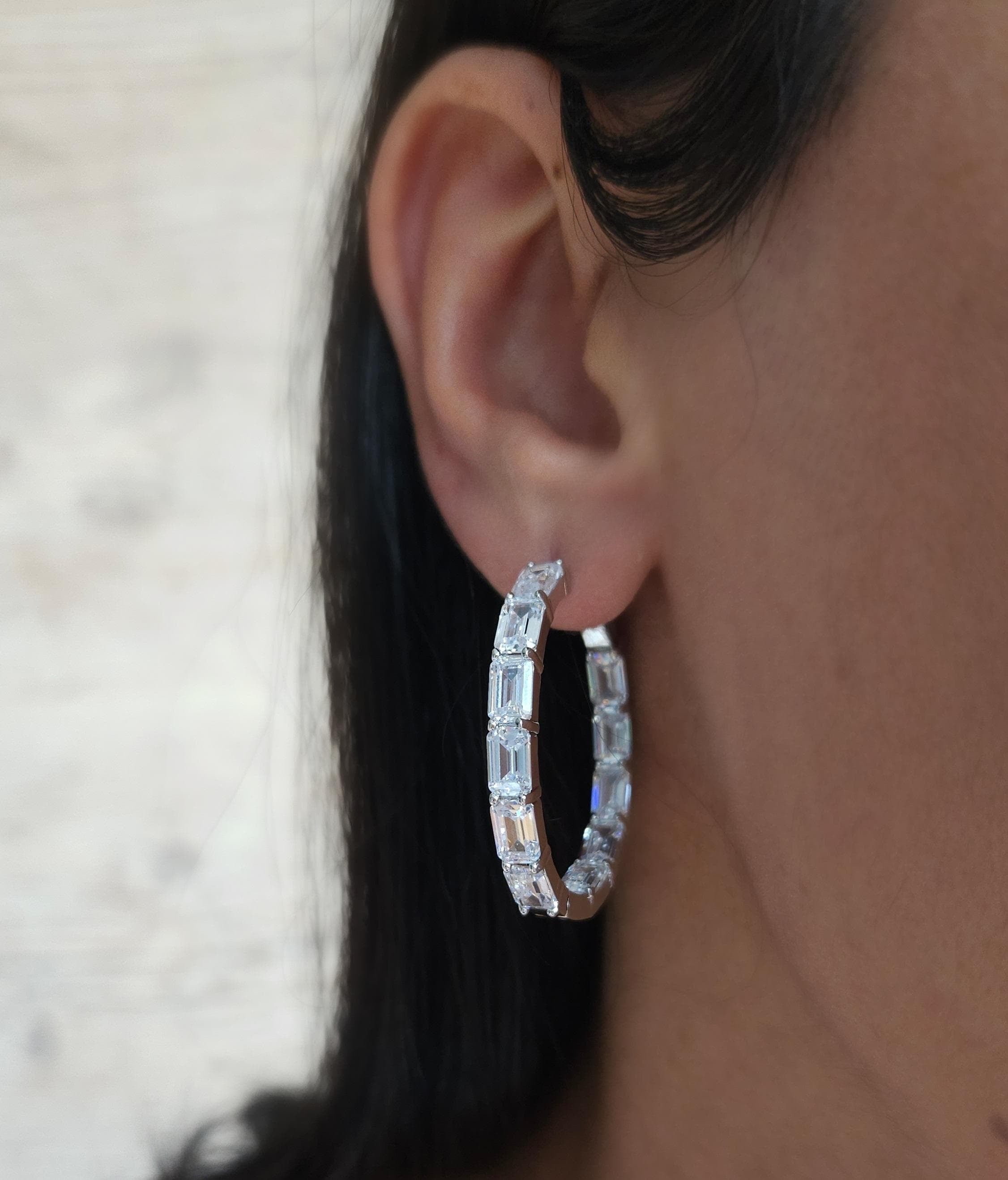 EARRING HOOPS RECTANGLE CUBIC ZIRCONIAS