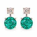 EARRINGS EAR JACKET ROSE CUT CUBIC ZIRCONIA GREEN TURMALINE