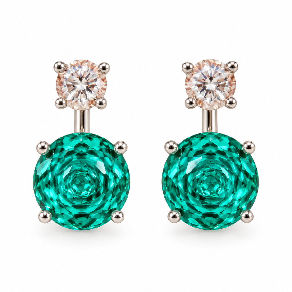 EARRINGS EAR JACKET ROSE CUT CUBIC ZIRCONIA GREEN TURMALINE