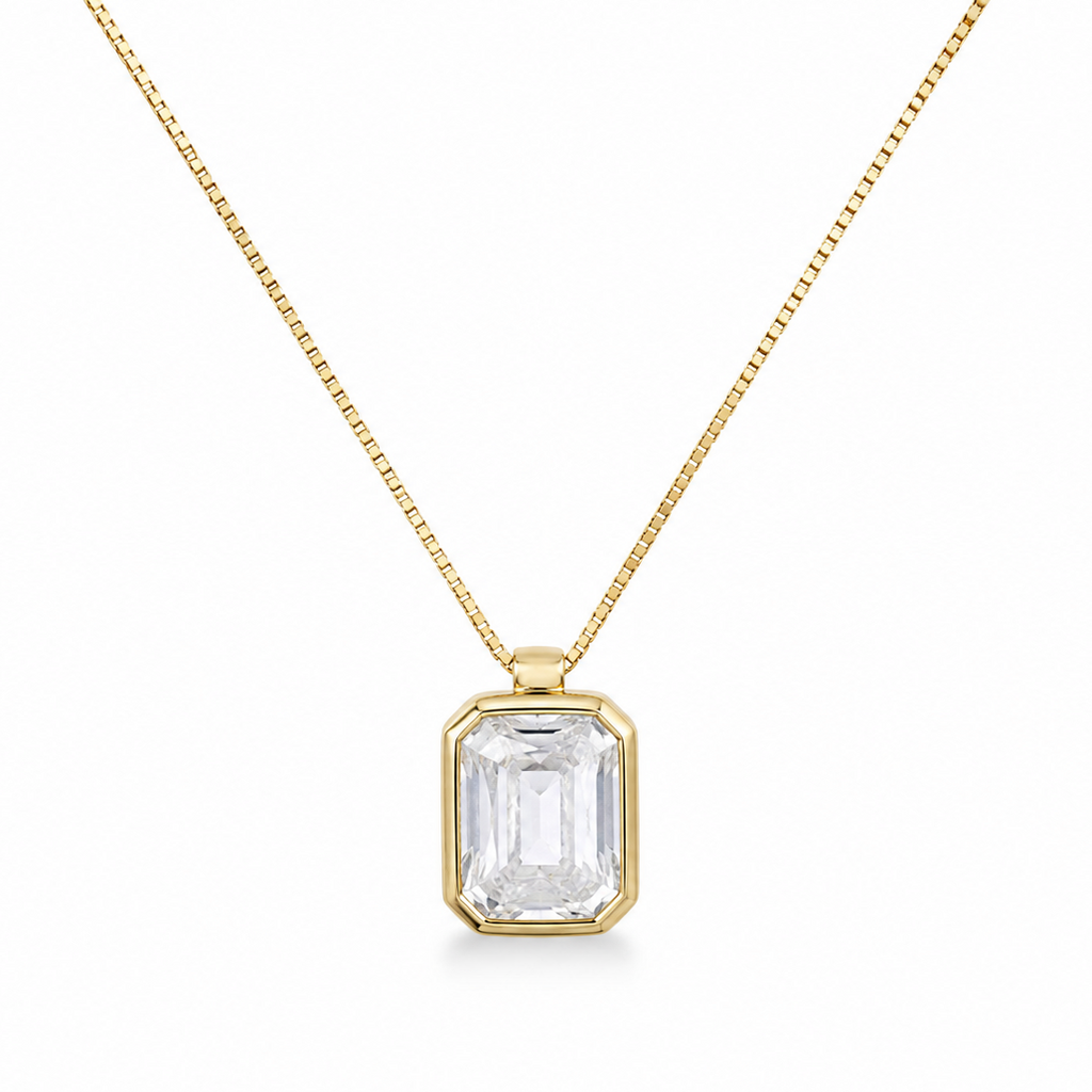 NECKLACE CLASSIC RECTANGLE CUBIC ZIRCONIA PENDANT