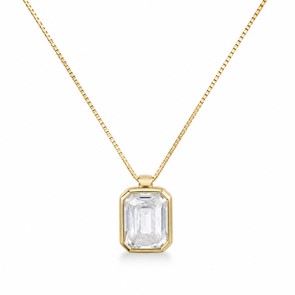 NECKLACE CLASSIC RECTANGLE CUBIC ZIRCONIA PENDANT