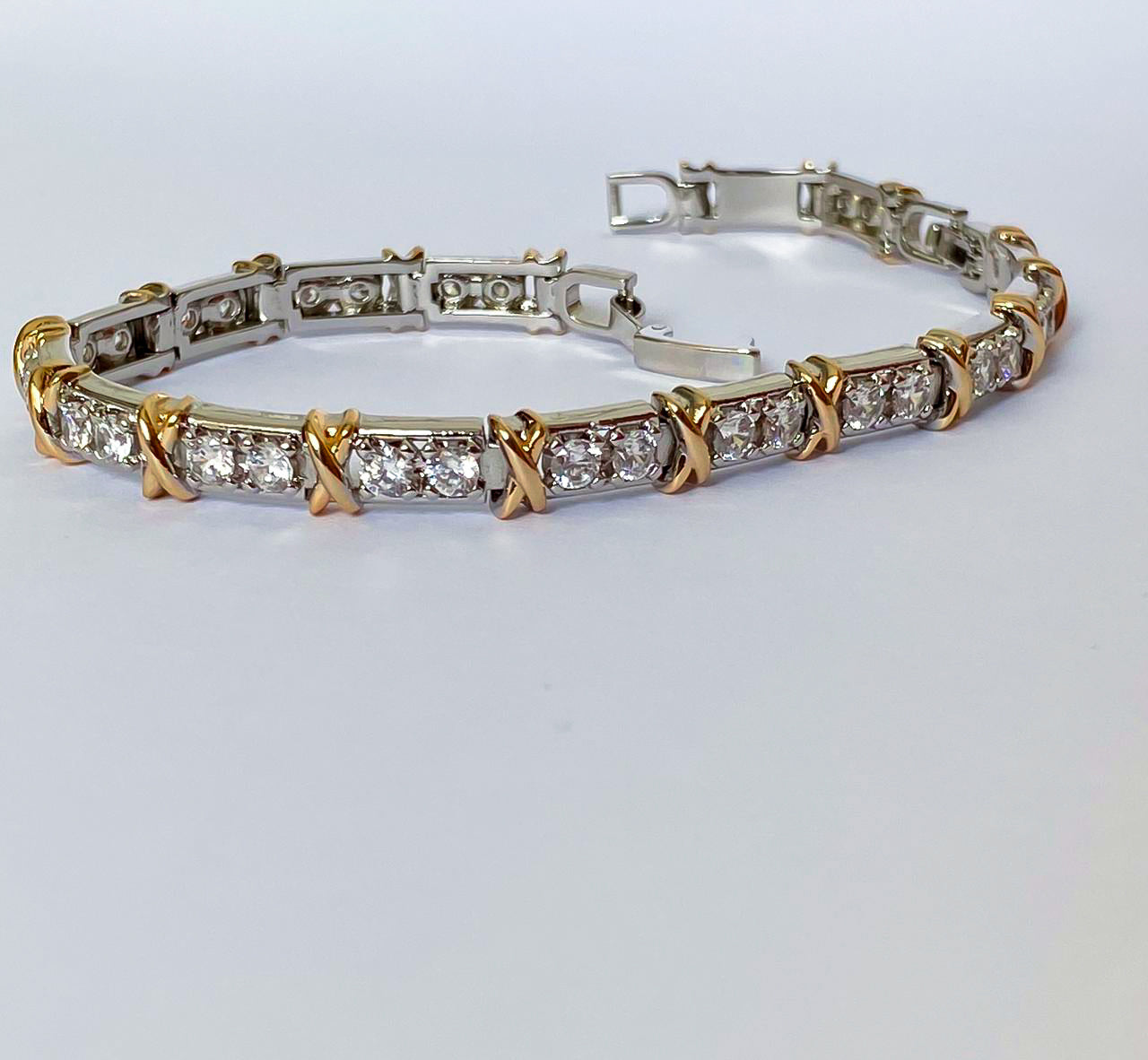 BRACELET X DUO PLATED WITH CUBIC ZIRCONIA