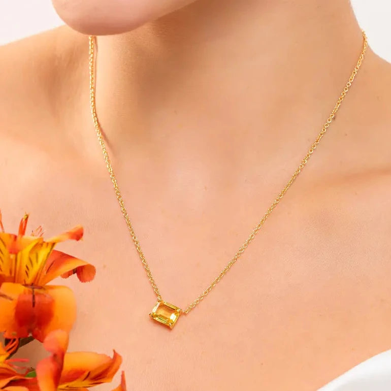 NECKLACE RECTANGLE CUBIC ZIRCONIA PENDANT