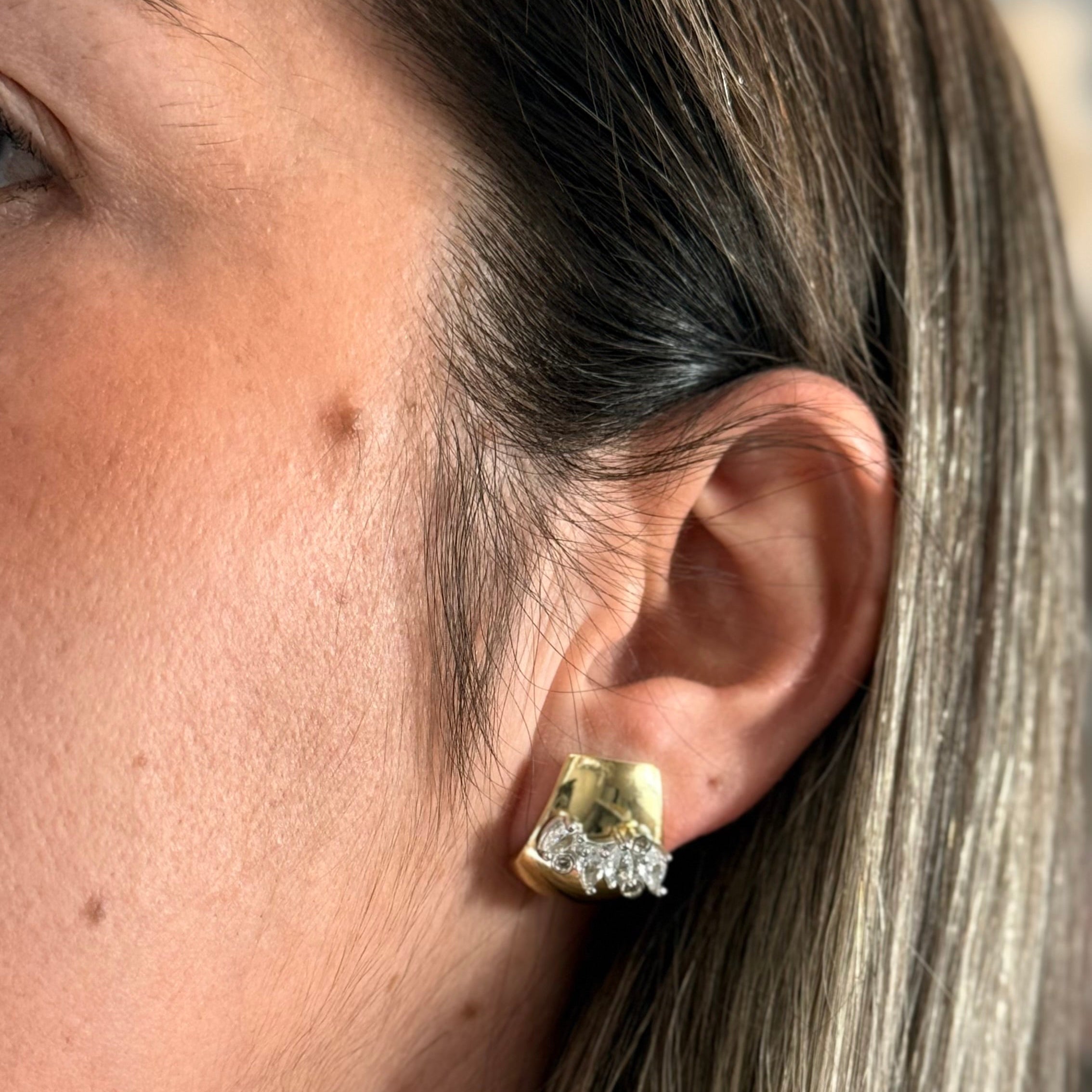 EARRINGS DUO PLATED WITH CUBIC ZIRCONIA ATTACHMENT