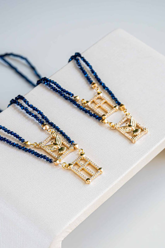 NECKLACE SCAPULAR BLUE CRYSTALS HOLY SPIRIT AND CROSS