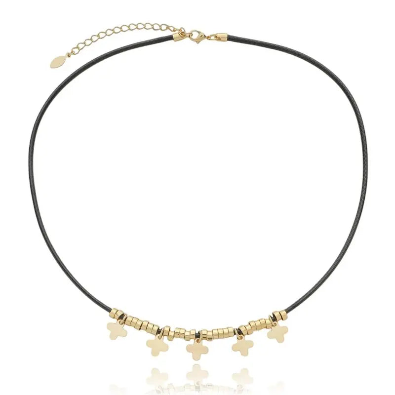 COLAR DE COURO BOHO TREVOS