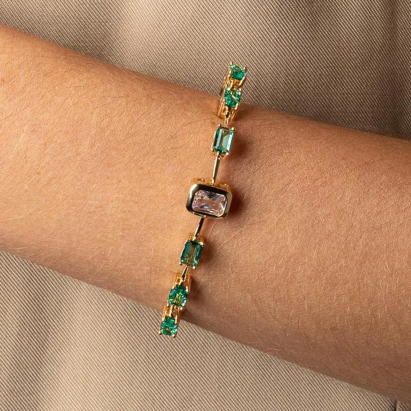 BRACELET TOURMALINE RECTANGLES AND MAIN CUBIC ZIRCONIA