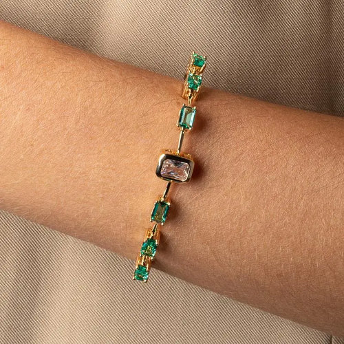 BRACELET TOURMALINE RECTANGLES AND MAIN CUBIC ZIRCONIA