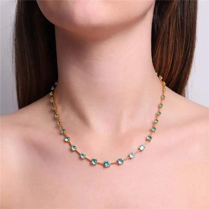NECKLACE UNIQUE RIVIERA GREEN TOURMALINE CUBIC ZIRCONIA