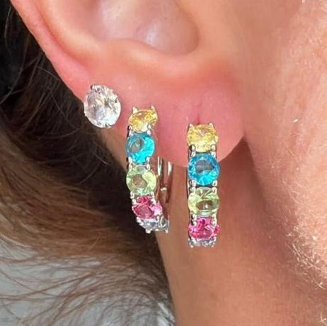 EARRING HUGGIE HOOPS COLORFUL CUBIC ZIRCONIA