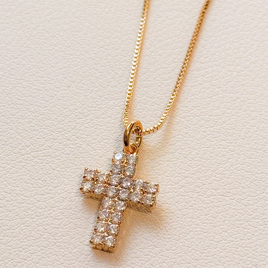 NECKLACE CROSS CUBIC ZIRCONIA DOUBLE LINES