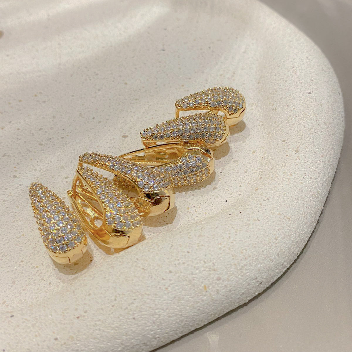 EARRING HOOPS TRIO TEAR DROP STUDDED CUBIC ZIRCONIA