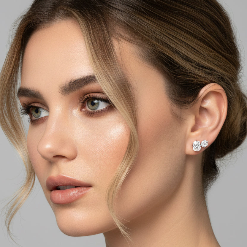 EARRING STUDS ICE CUT 7x9mm CUSHION CUBIC ZIRCONIA