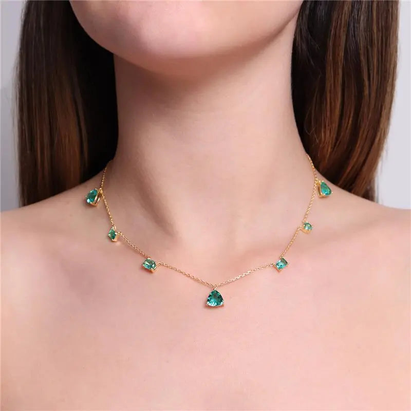 NECKLACE GEOMETRIC GREEN TURMALINE CRYSTALS