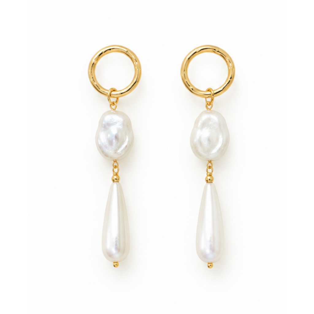 EARRINGS FRONTAL RING LONG TEAR DROP PEARL