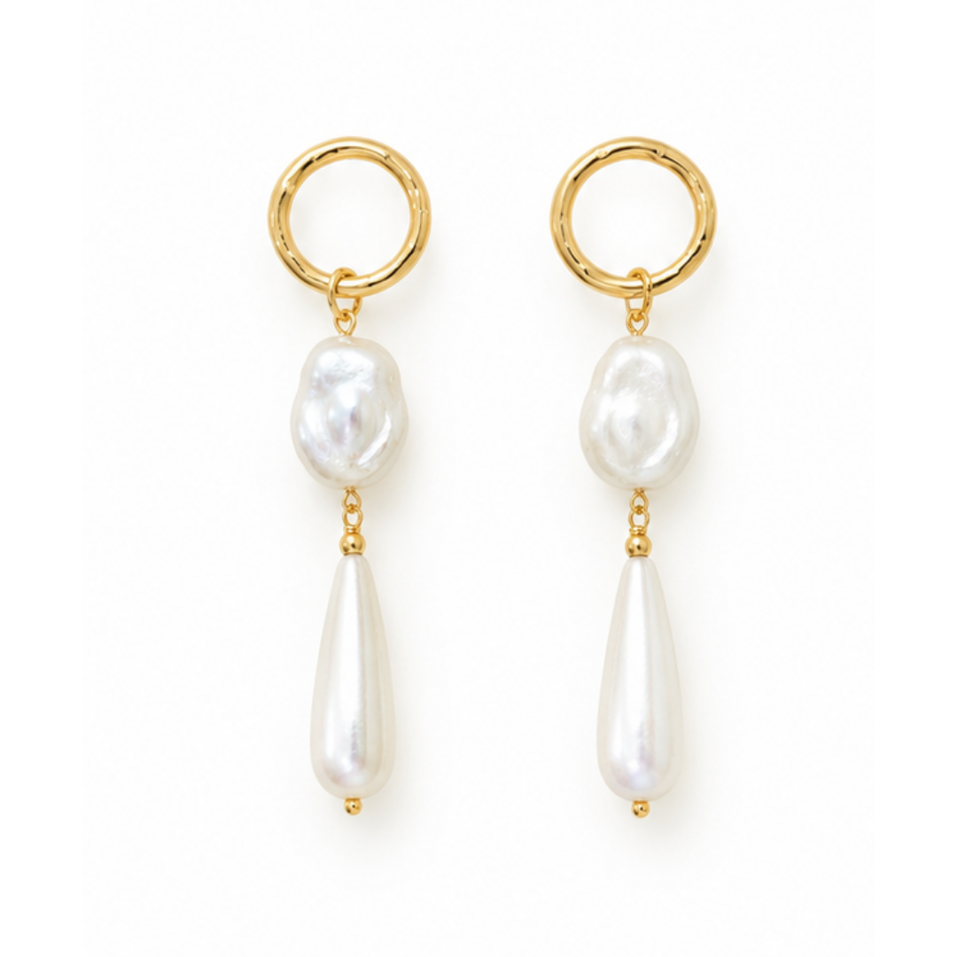 EARRINGS FRONTAL RING LONG TEAR DROP PEARL