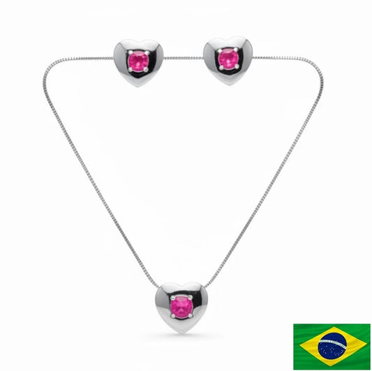 EARRINGS+ NECKLACE JEWELRY SET HEART WITH CRYSTAL