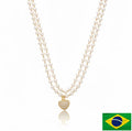 NECKLACE DOUBLE PEARLS WITH HEART PENDANT
