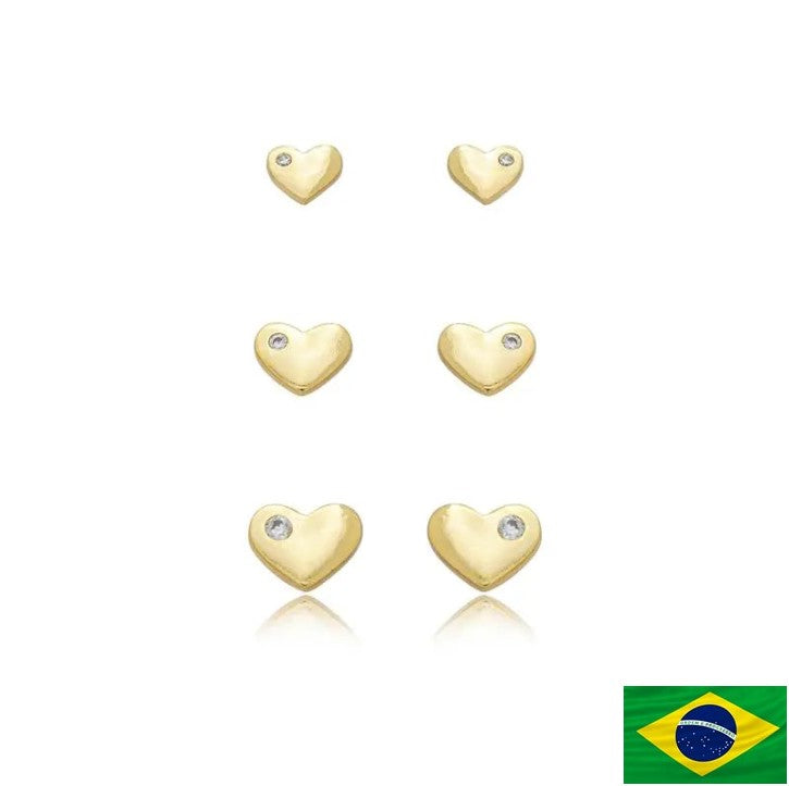 BRINCOS TRIO CORAÇÕES CRISTAL PEQUENO