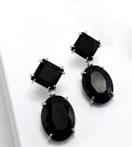 EARRING BLACK ONIX CRYSTAL SQUARE/OVAL