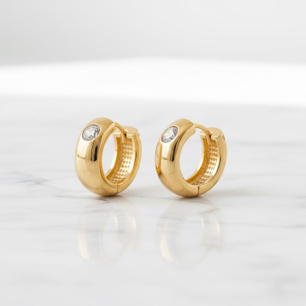 EARRING HOOPS SMALL BULKY WITH CUBIC ZIRCONIA
