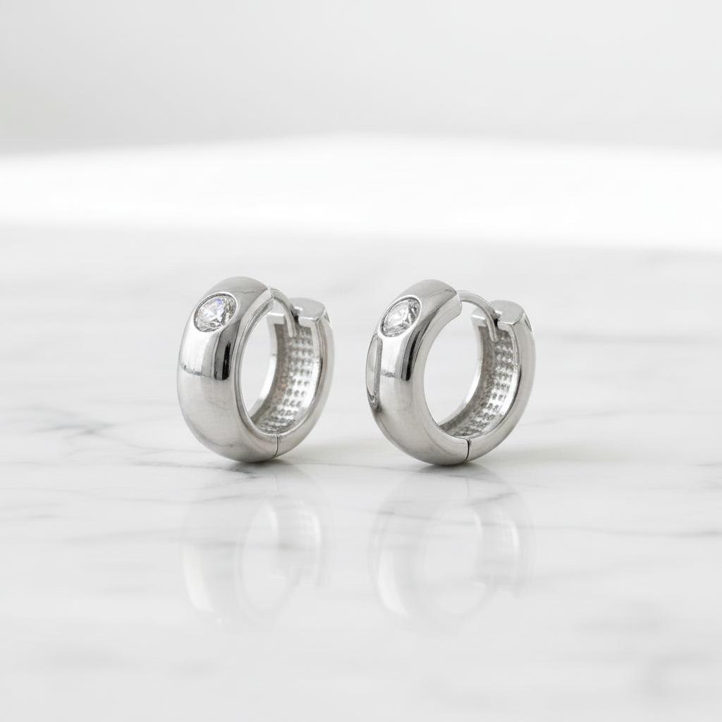 EARRING HOOPS SMALL BULKY WITH CUBIC ZIRCONIA