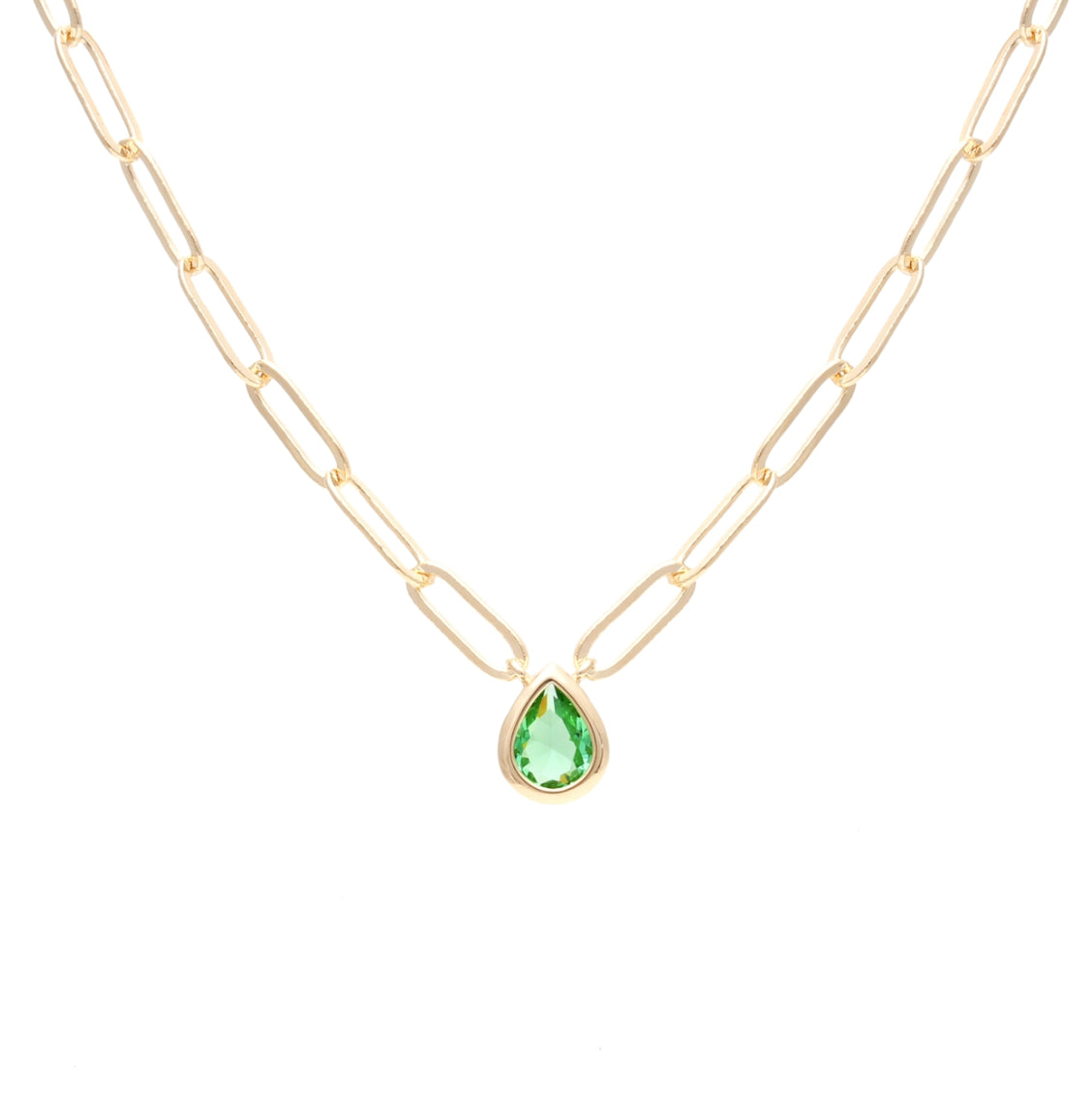 NECKLACE CHAIN + PERIDOT CRYSTAL TEAR DROP