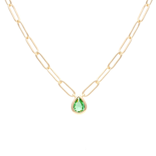 NECKLACE CHAIN + PERIDOT GREEN CRYSTAL TEAR DROP