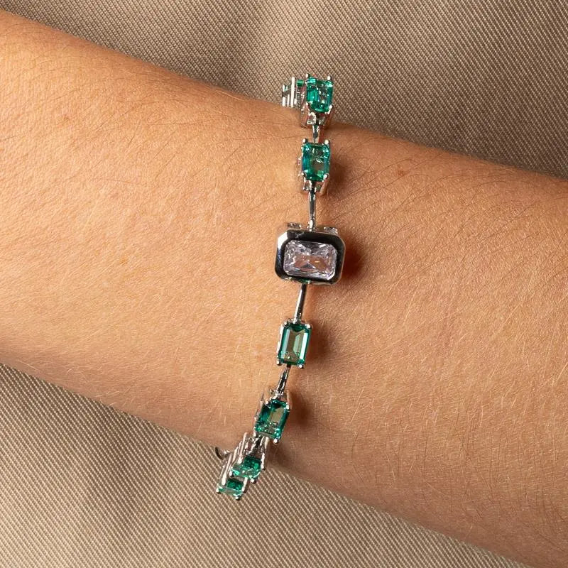 BRACELET TOURMALINE RECTANGLES AND MAIN CUBIC ZIRCONIA