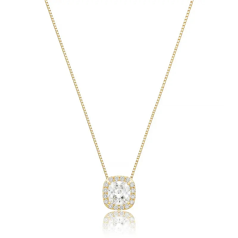 NECKLACE HALO CUSHION CUBIC ZIRCONIA