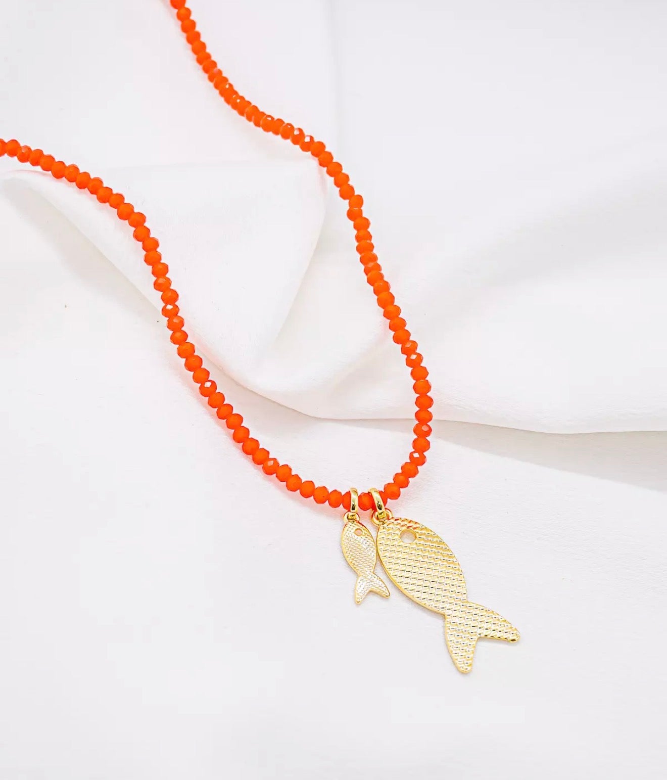 NECKLACE ORANGE CRYSTALS TEXTURE FISH