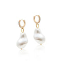 EARRING HOOPS BAROQUE PEARL COLOR CUBIC ZIRCONIAS