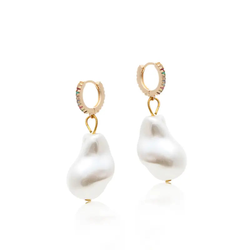 EARRING HOOPS BAROQUE PEARL COLOR CUBIZ ZIRCONIAS