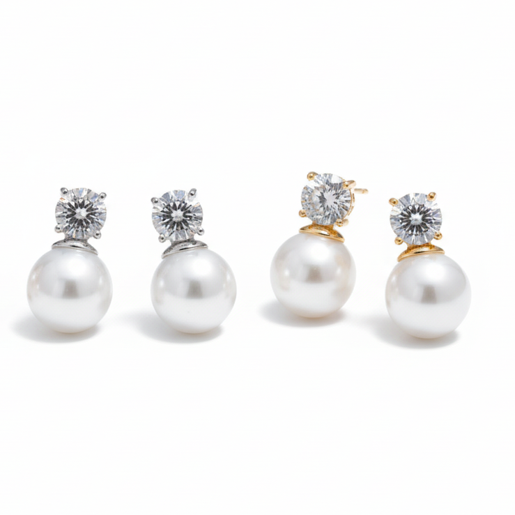EARRINGS ELEGANT PEARL WITH CUBIC ZIRCONIA
