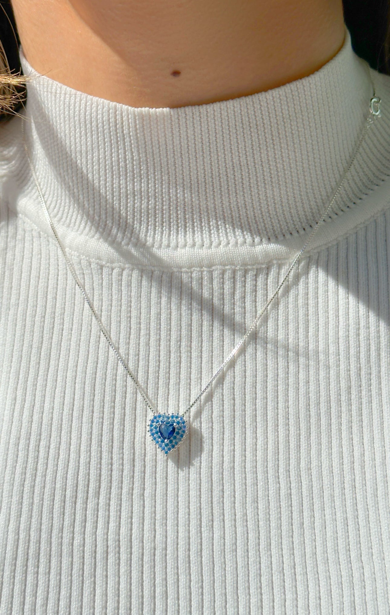 NECKLACE + EARRING SET HEART BLUE SAPPHIRE CRYSTALS