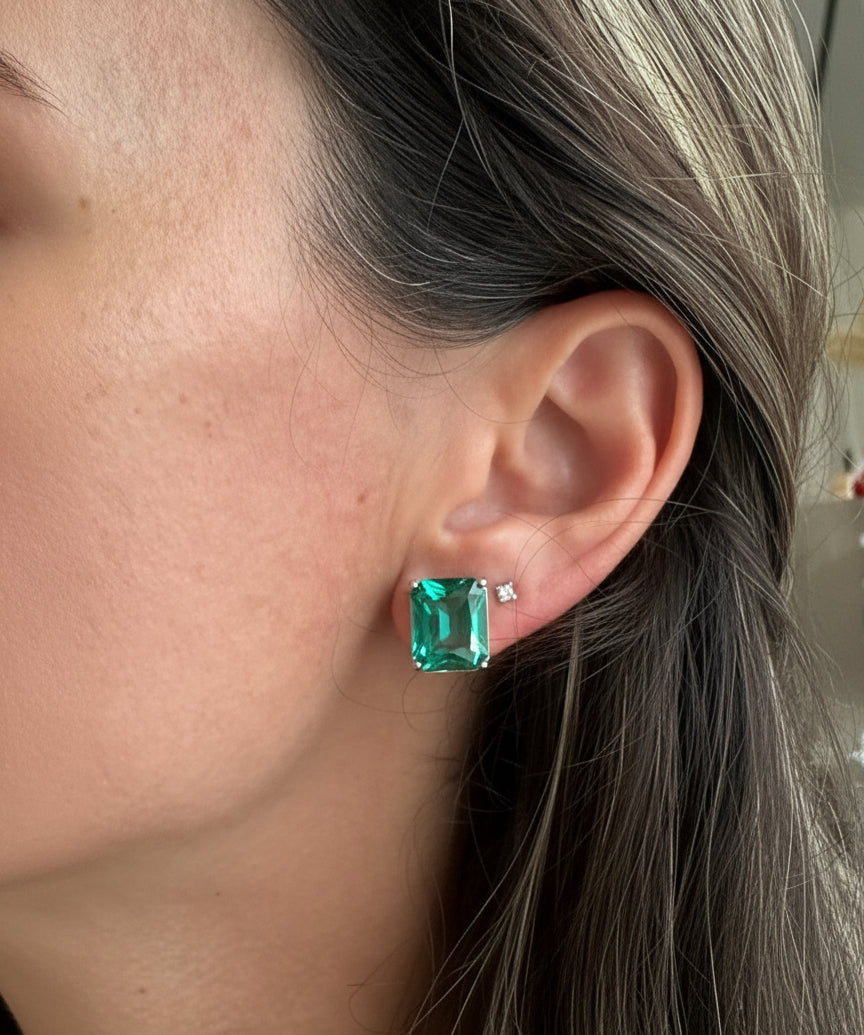 EARRINGS RECTANGLE CUBIC ZIRCONIA 12x9mm