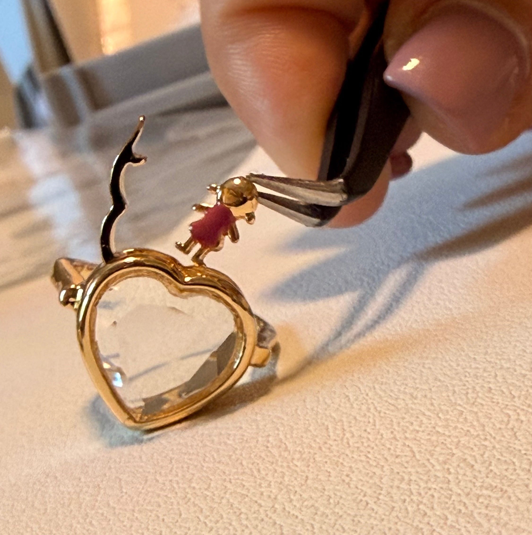 RING HEART GLASS LOCKET ADJUSTABLE