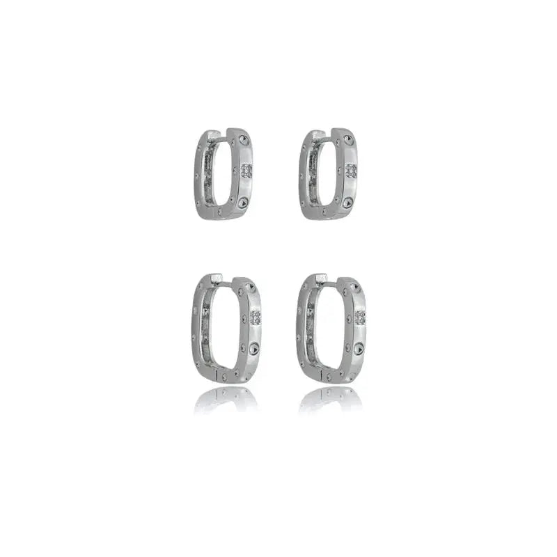 DUO EARRING HOOPS SCREW WITH CRYSTALS