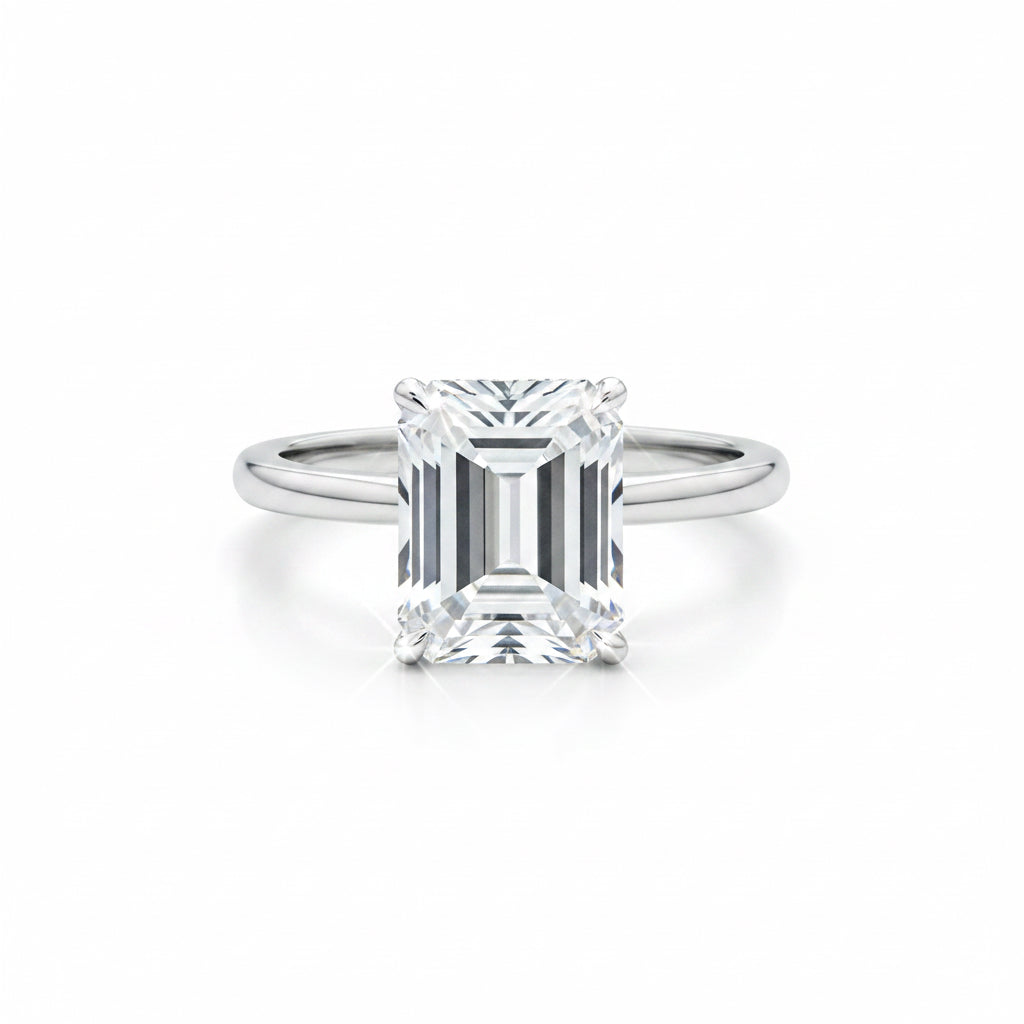 RING SOLITAIRE EMERALD CUT MOISSANITE 4CT