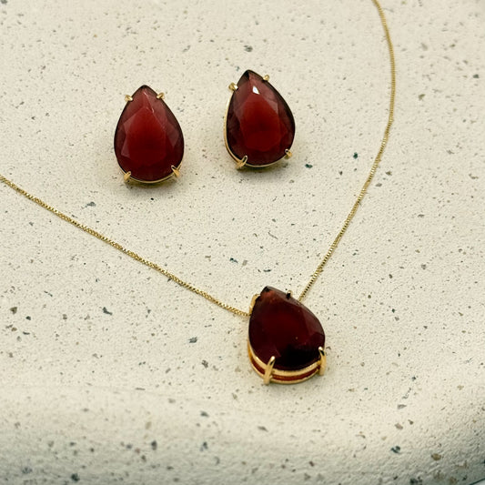 NECKLACE TEAR DROP BURGUNDY CRYSTAL 14x18mm