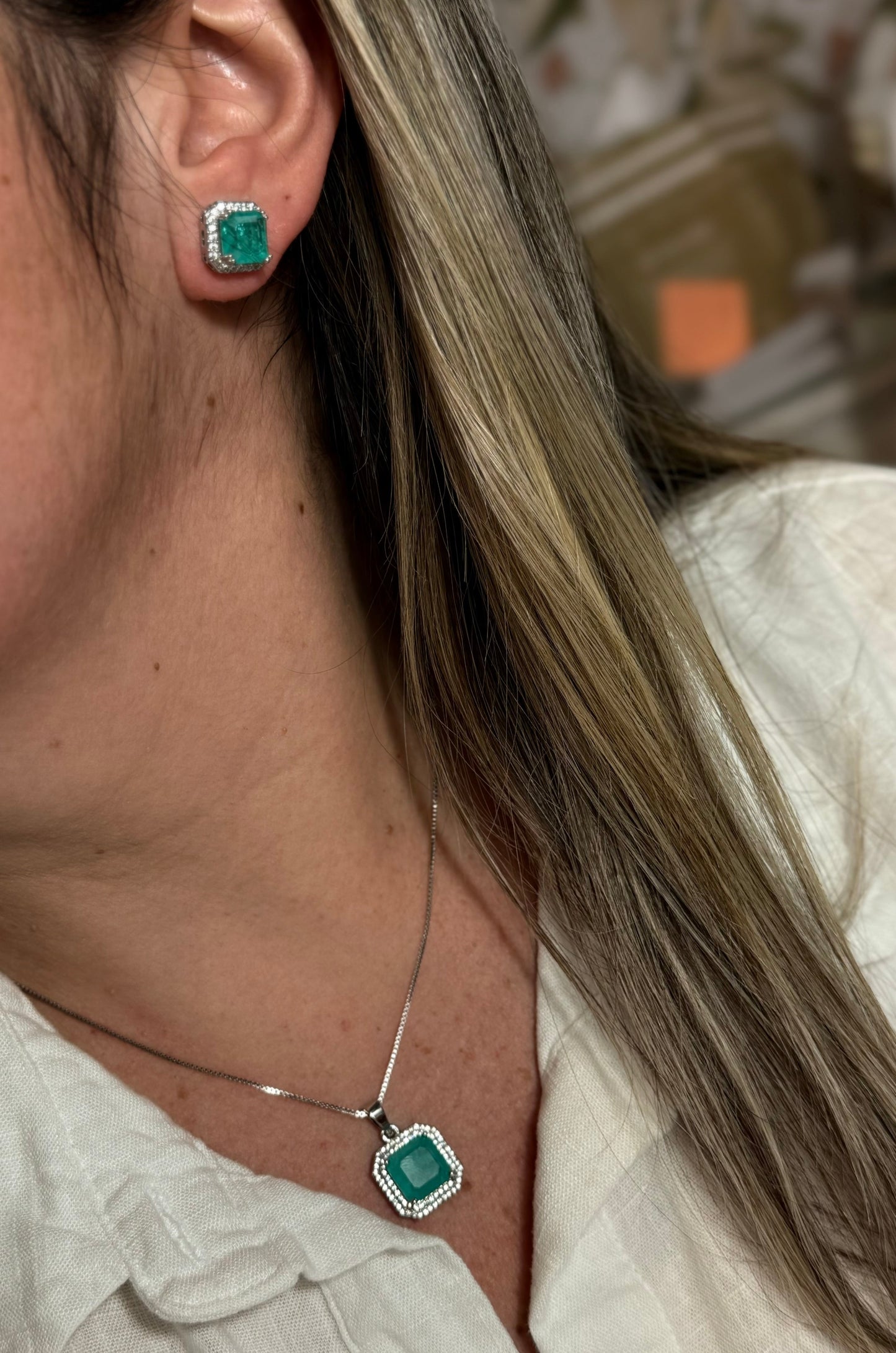 JEWELRY SET SQUARE FUSION TURMALINE CRYSTAL