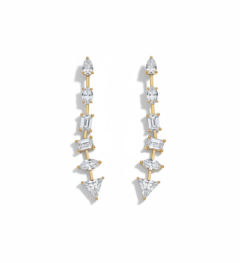 EARRINGS GEOMETRIC LONG CUBIC ZIRCONIA